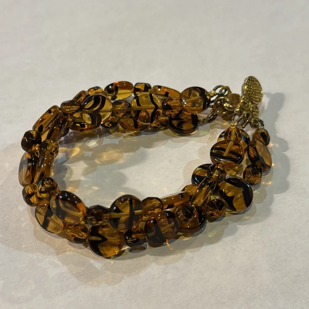 TRIPLE STRAND TIGERS EYE GLASS BEADS‎ BRACELET